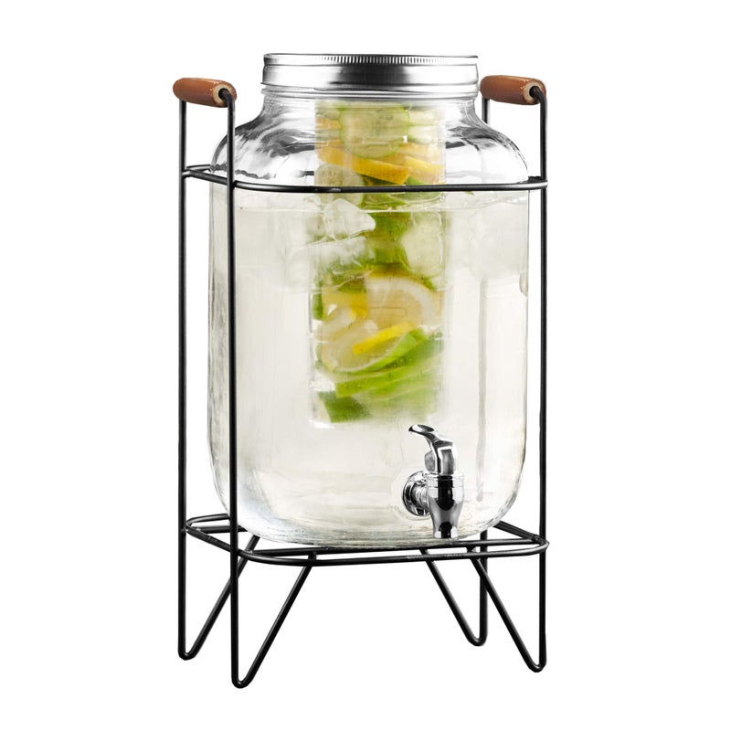 Style Setter 210741-GB 2 Gallon Infuser Glass Beverage Dispenser with Metal Stand & Lid, 8x9x17, Clear - Image 1